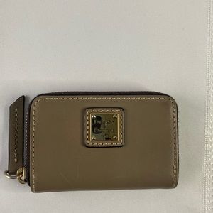 Dooney & Bourke Small Wallet Two Sides Taupe Gold Hardware Blue White Inside